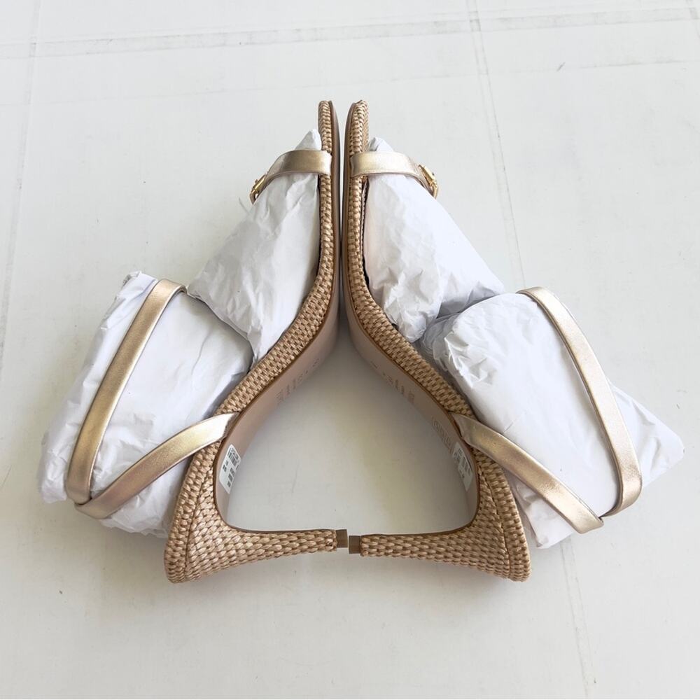 New SCHUTZ Aurora Mid Heel Sandal Women's SIZE 9.5 Gold Metalic Napa Platina - Picture 7 of 12